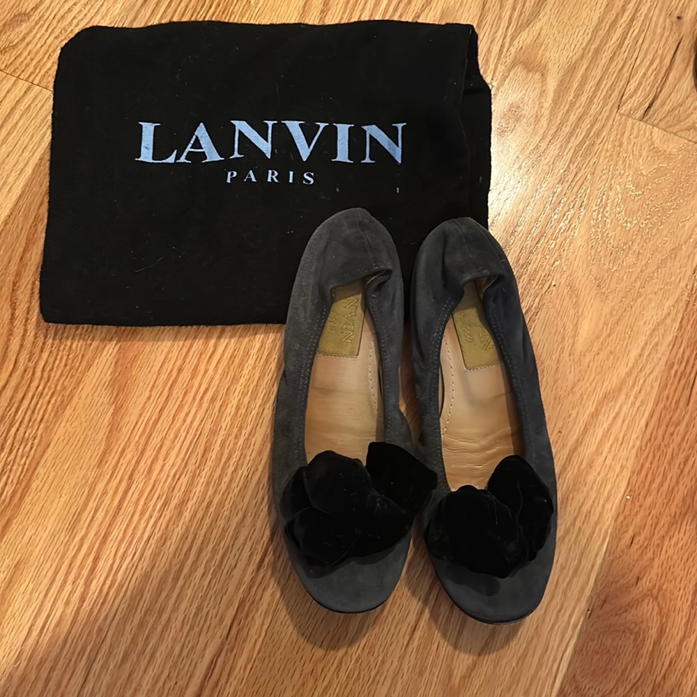 Lanvin grey suede ballet flats with velvet bow - size 36